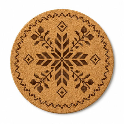 Ukrainian Vyshyvanka Laser Engraved Coasters – Cork, Wood & Slate Stone Drink Coasters | Individual or Mixed Set of 4 with Optional Holder