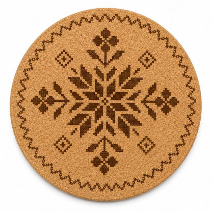 Ukrainian Vyshyvanka Laser Engraved Coasters – Cork, Wood & Slate Stone Drink Coasters | Individual or Mixed Set of 4 with Optional Holder
