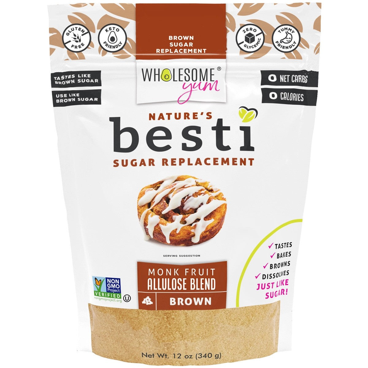 Wholesome Yum Besti Monk Fruit Sweetener with Allulose – Zero Sugar Keto Substitute (340g)