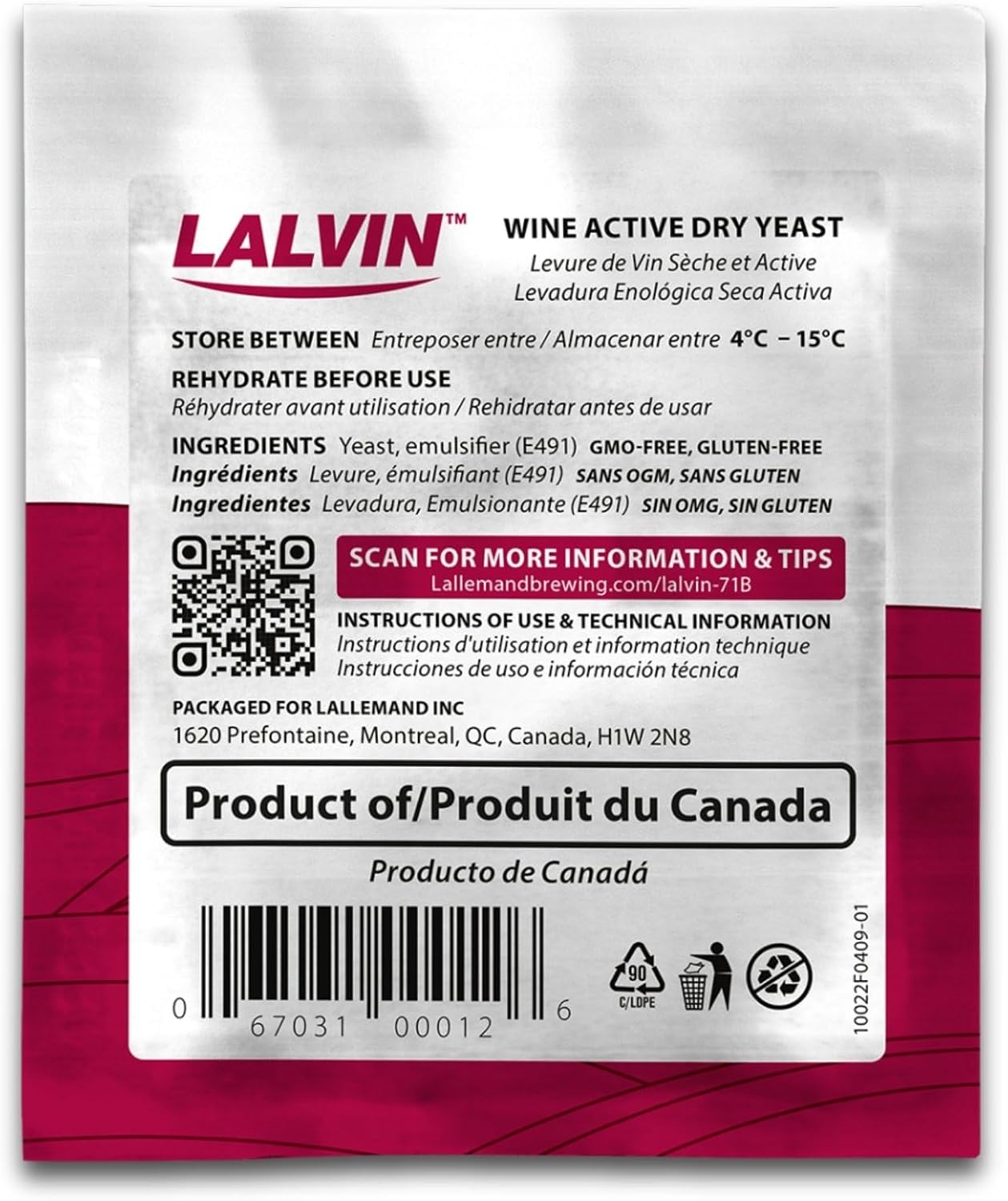 Lalvin Wine Yeast Backside