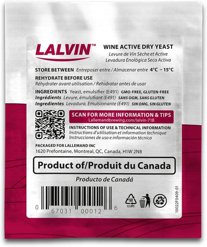 Lalvin Wine Yeast Backside