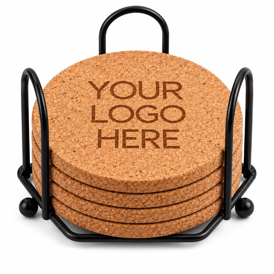 Custom Logo Laser Engraved Coasters – Upload Your Logo – Cork, Wood & Slate Stone
