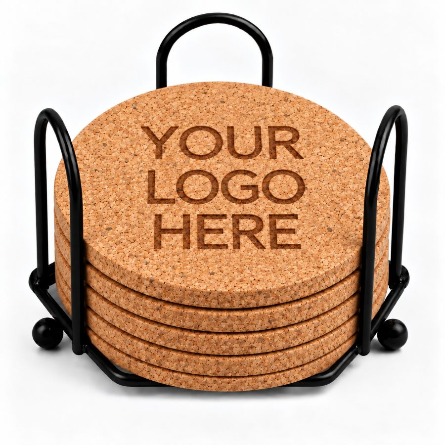 Custom Logo Laser Engraved Coasters – Upload Your Logo – Cork, Wood & Slate Stone