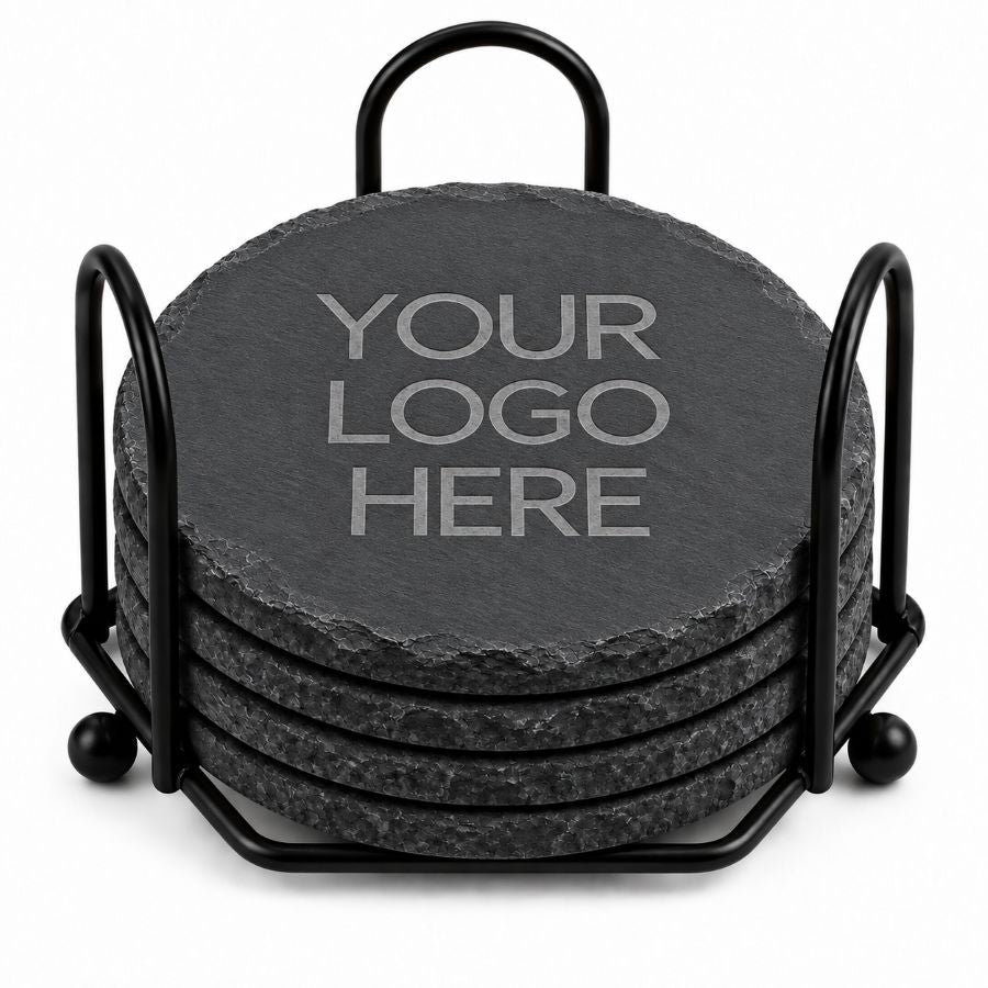 Custom Logo Laser Engraved Coasters – Upload Your Logo – Cork, Wood & Slate Stone