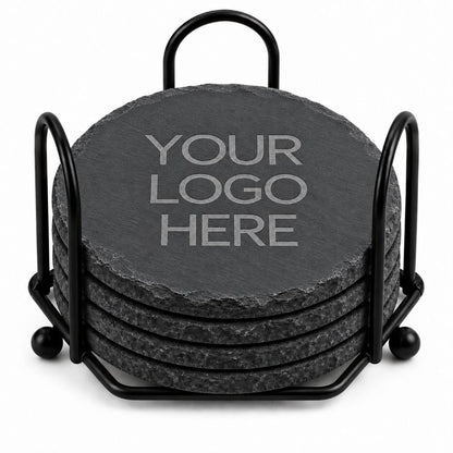 Custom Logo Laser Engraved Coasters – Upload Your Logo – Cork, Wood & Slate Stone