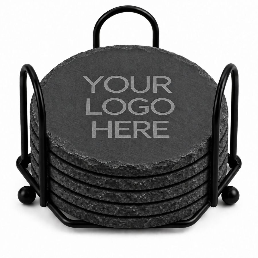 Custom Logo Laser Engraved Coasters – Upload Your Logo – Cork, Wood & Slate Stone