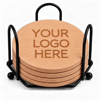 Custom Logo Laser Engraved Coasters – Upload Your Logo – Cork, Wood & Slate Stone