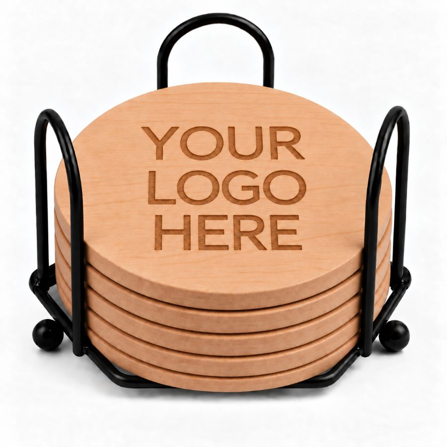 Custom Logo Laser Engraved Coasters – Upload Your Logo – Cork, Wood & Slate Stone
