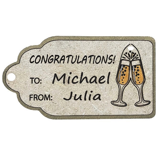 Sonteo Designs Champagne Flutes Engraved Wooden Tag